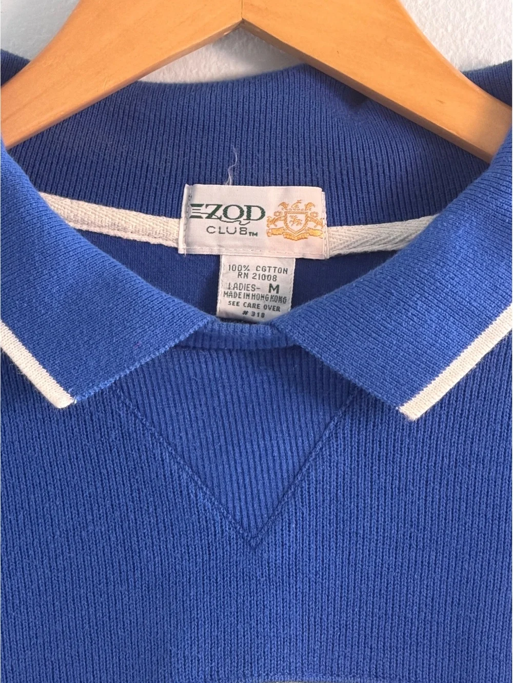 IZOD Club Ladies' Medium Blue and White Striped Cotton Polo Sweater